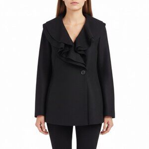 Lafayette 148 Womens Black Wool Ruffled Blazer Button Front Size 6P
